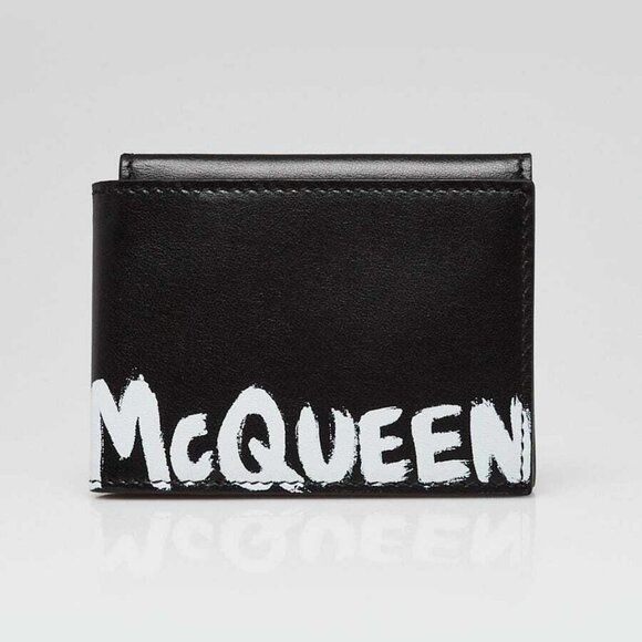 Alexander McQueen Black/White Leather Graffiti Bifold Wallet - Picture 1 of 8